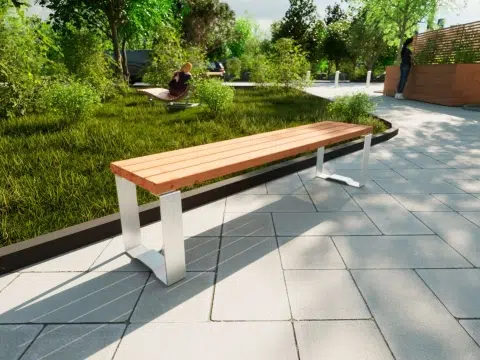 Sitzbank für Erwachsene ohne Lehne im Park