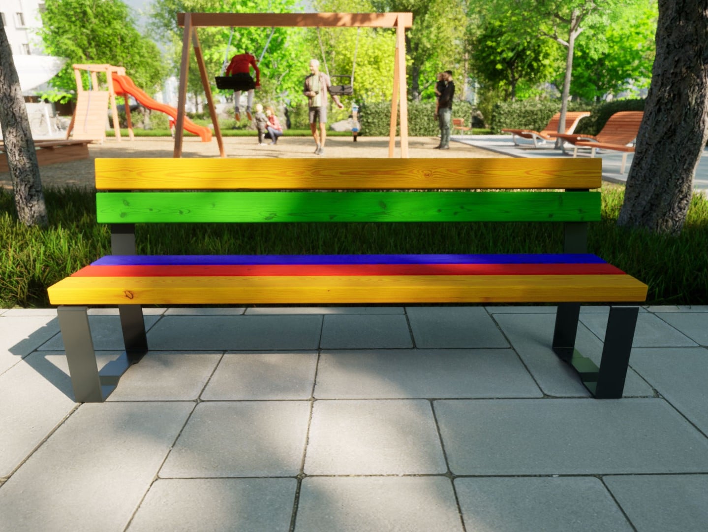 Kinderbank in Bunten Farben und Anthrazit mit Lehne
