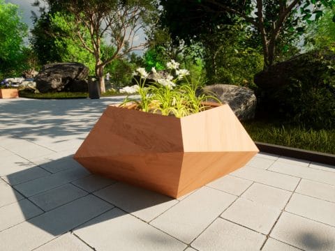 Designer Pflanzengefäß Diamond aus Holz von Vorne