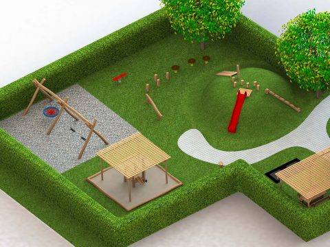 Planung von Spielplatz mit Rutschenhügel von Oben