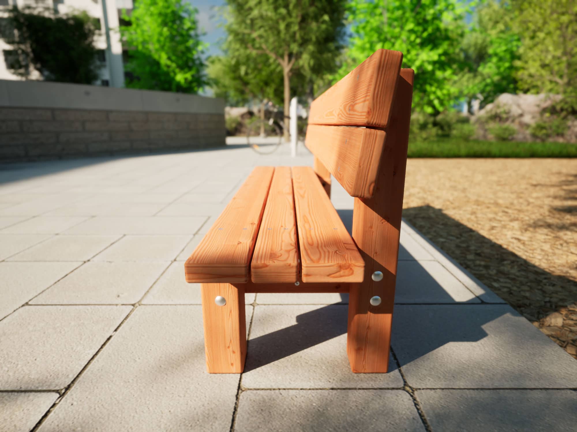 Sitzbank aus Holz für Kinder in einem Park