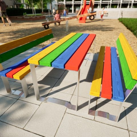 Sitzgruppe in bunten Farben mit Lehne für Kinder an Schule