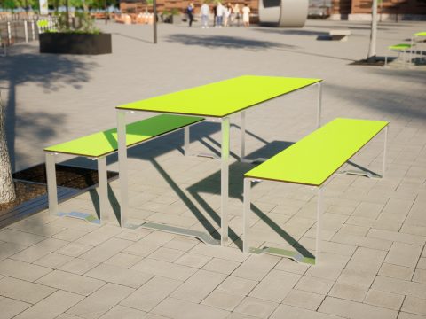 Stadtmobiliar Sitzbänke mit Tisch im öffentlichen Bereich