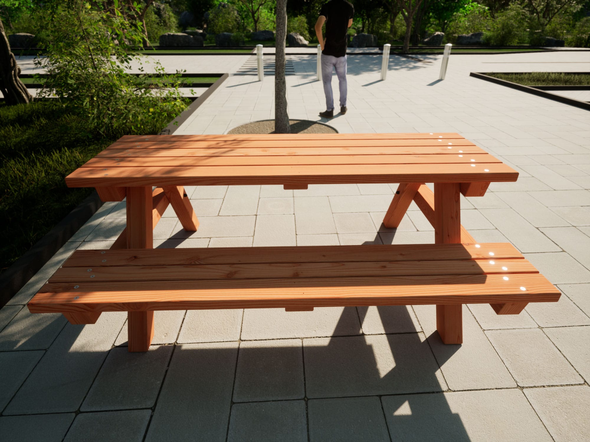 Tischbankkombination aus Holz in einem Park