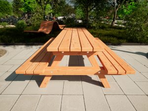 houten picknicktafel in een park