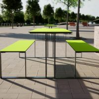 Tischbankkombi aus HPL im öffentlichen Raum in Anthrazit