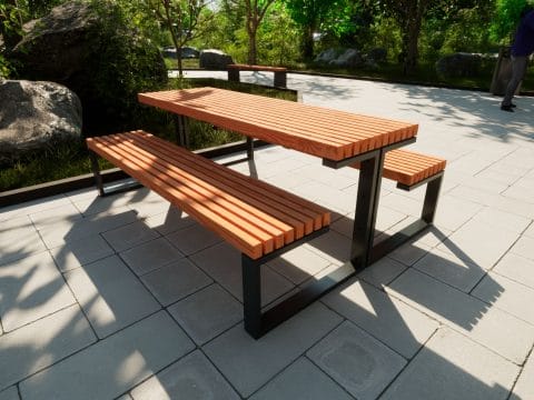 Design Tisch Bank Kombination mit Metall Untergestell